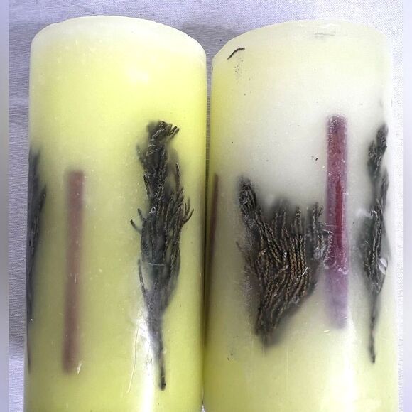 New 6”Aroma Bay Scented Pillar Candle Set Yellow Botanical Accents Pine Holiday - Picture 5 of 8